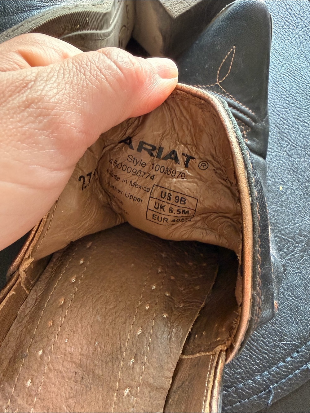 Ariat Black Leather Western Ankle Boots with Brown Heels - Picture 2 of 5
